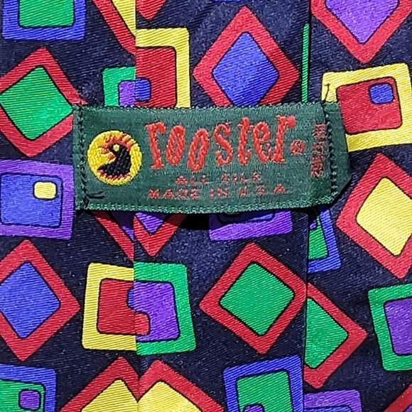 Rooster 100% Silk Vibrant Color Necktie 58" x 4" Made in USA - Picture 3 of 5